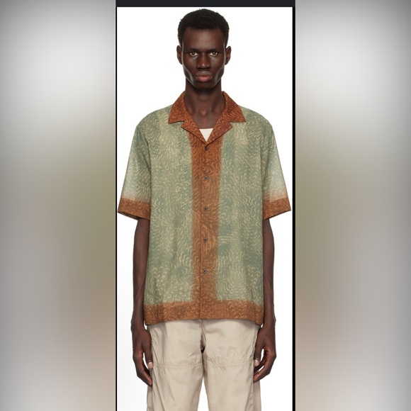 DRIES VAN NOTEN Carlton Boxy Brown Mint Cotton Shirt Men...